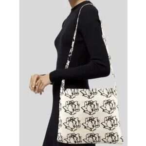 Freda Salvador Canvas Off white Black Rose Floral Tote Bag Neon Logo Lightweight